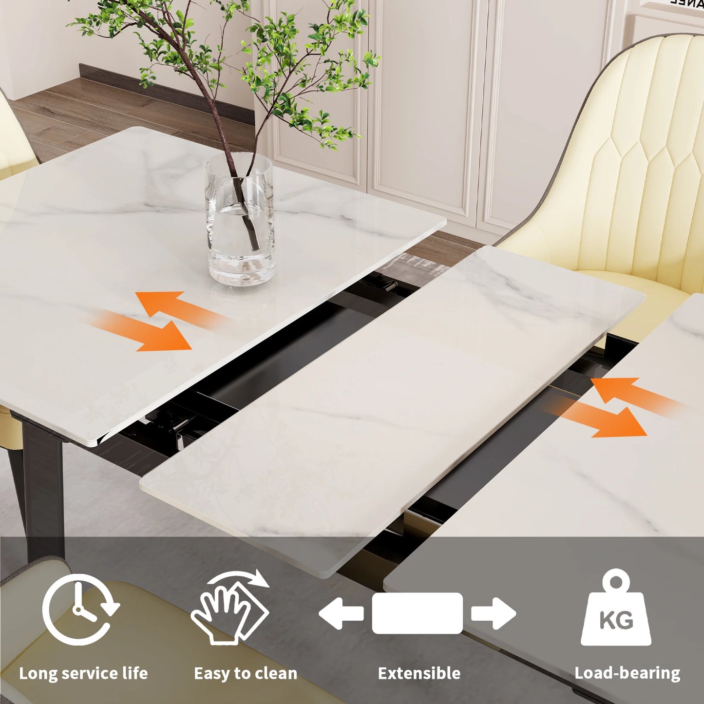 Extendable Rectangular Sintered Stone Marble Dining Table - Homevalley.co.uk