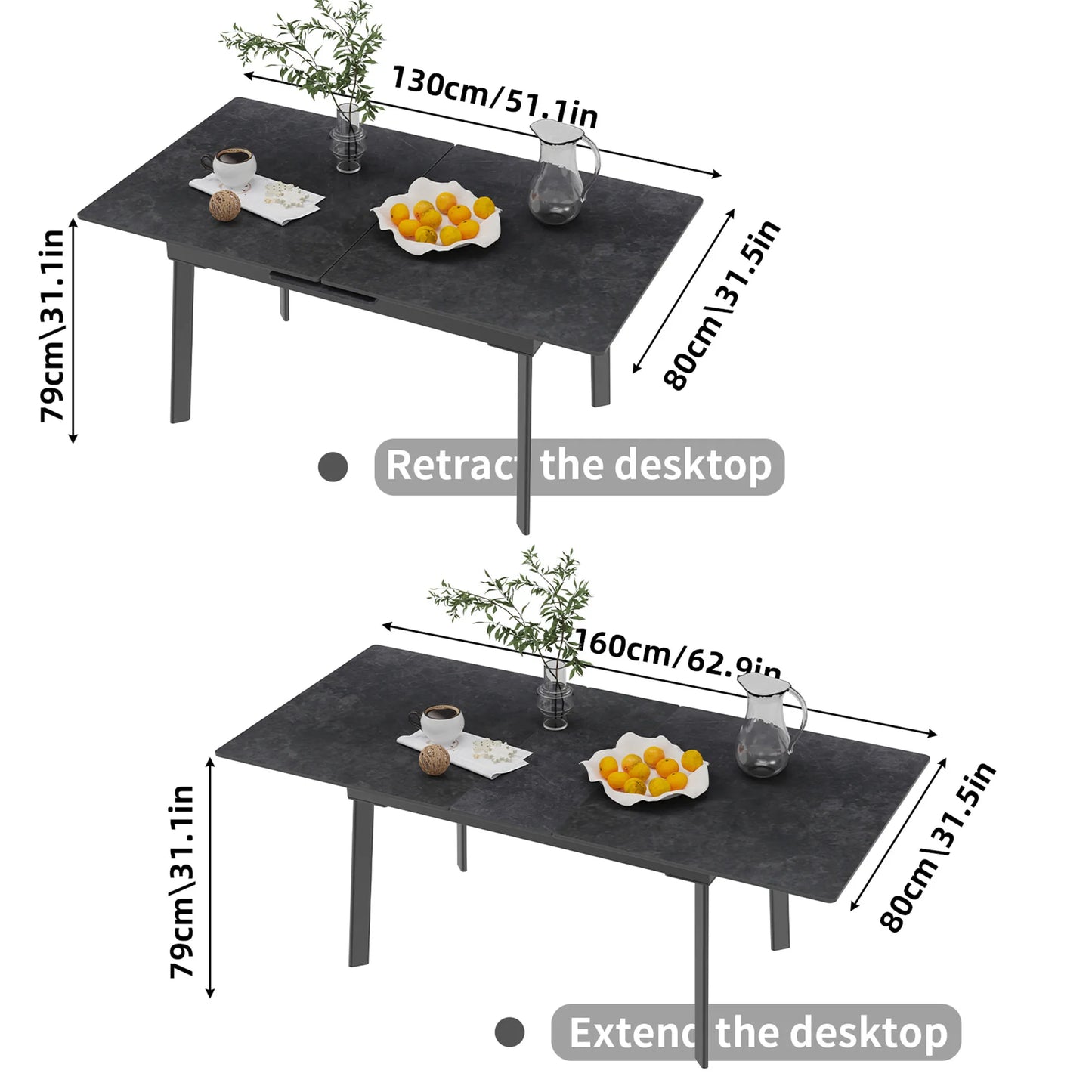Extendable Rectangular Sintered Stone Marble Dining Table - Homevalley.co.uk