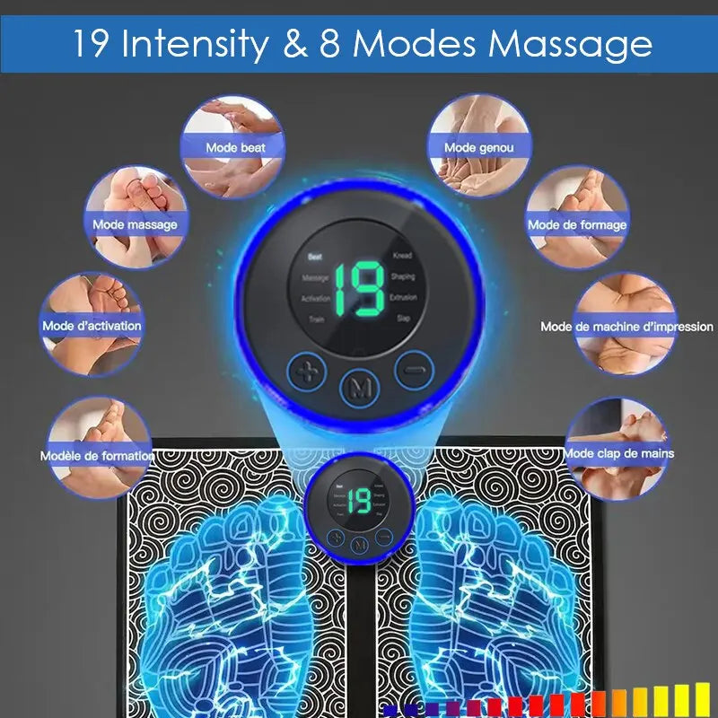 Feet Massager Pad, 8 Modes, 19 Level Relaxation, USB Charging - Homevalley.co.uk