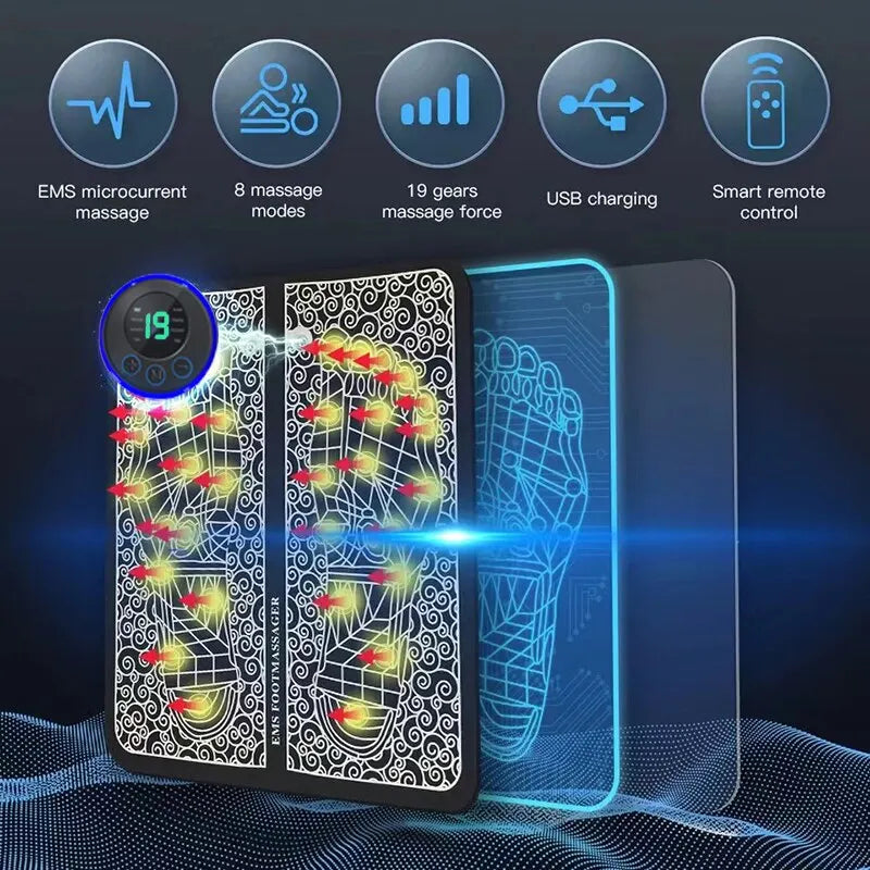 Feet Massager Pad, 8 Modes, 19 Level Relaxation, USB Charging - Homevalley.co.uk