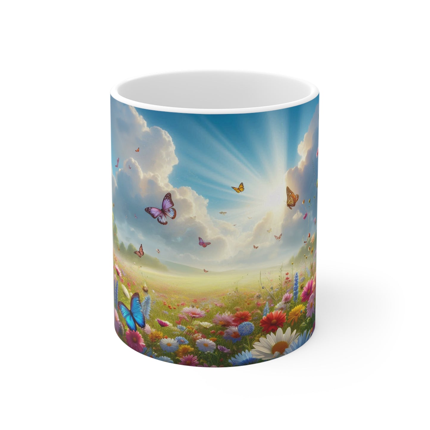 Floral Field, Butterflies and sunshine Coffee Mug, Floral Tea cut, Mother's day, Gift for her 11oz - Homevalley.co.uk
