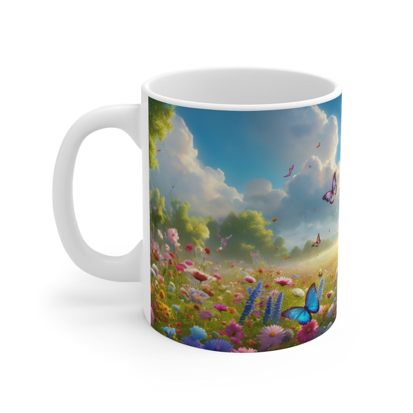 Floral Field, Butterflies and sunshine Coffee Mug, Floral Tea cut, Mother's day, Gift for her 11oz - Homevalley.co.uk