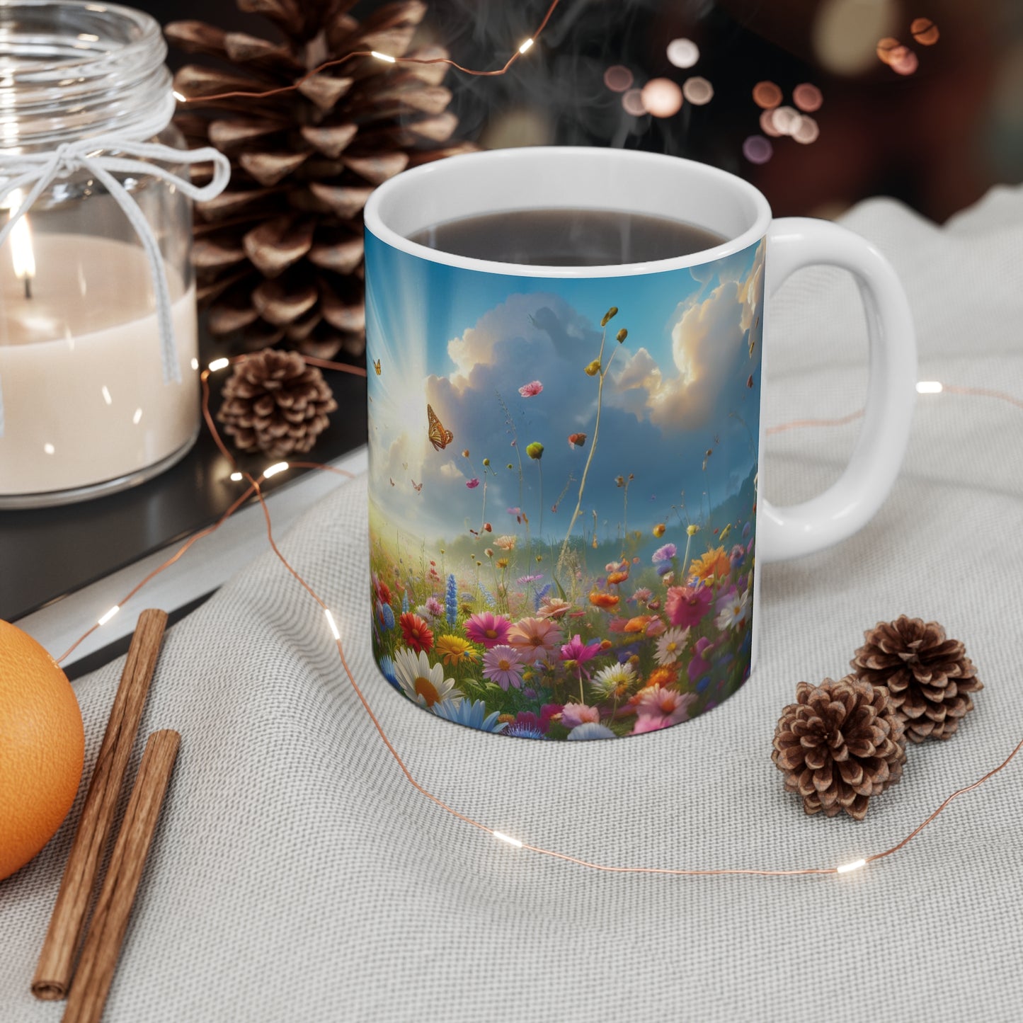Floral Field, Butterflies and sunshine Coffee Mug, Floral Tea cut, Mother's day, Gift for her 11oz - Homevalley.co.uk