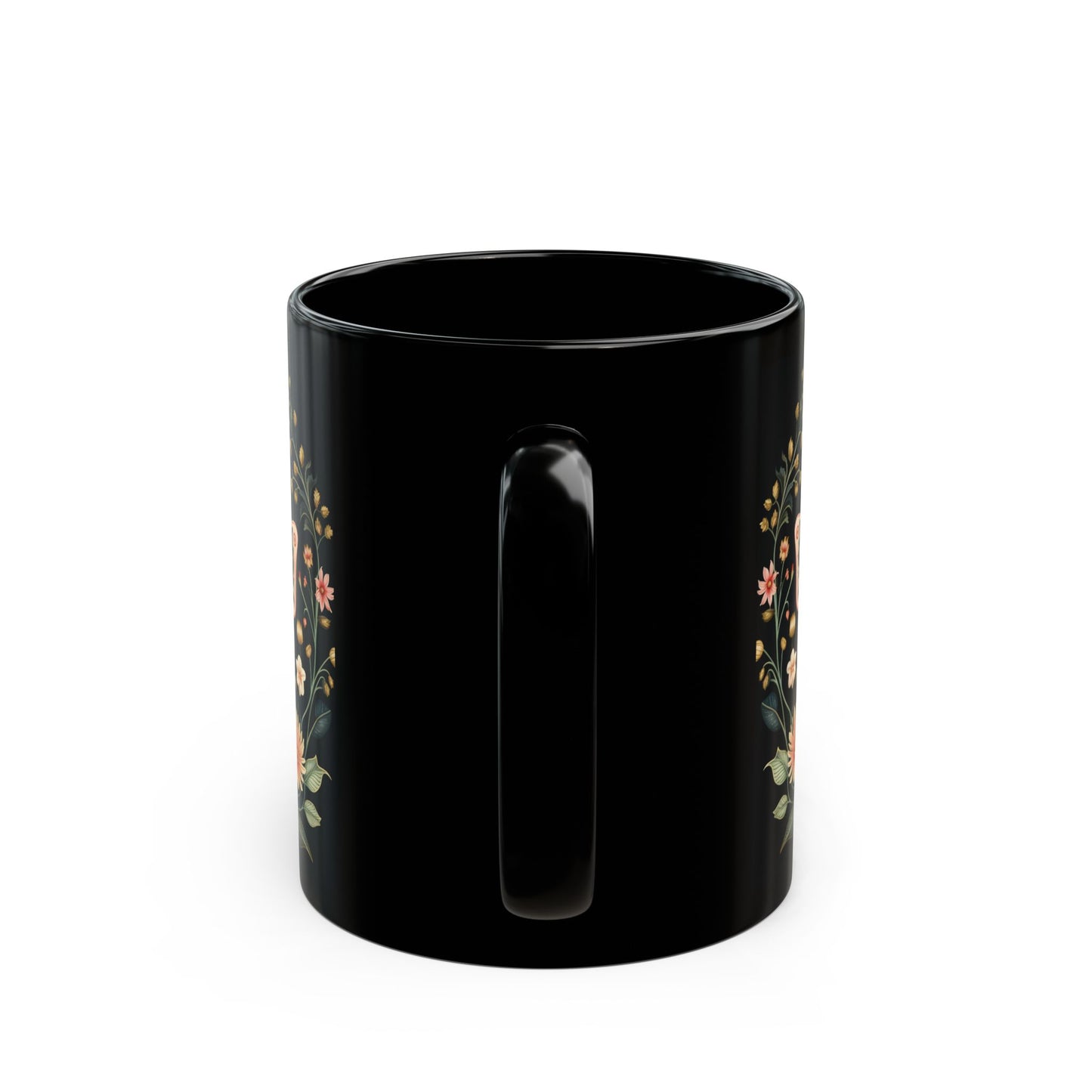 Flowers and Butterflies Black Coffee Mug, Floral Design Tea Cup, Gift for Her, Gift for Friend, Gift Idea, (11oz, 15oz) - Homevalley.co.uk