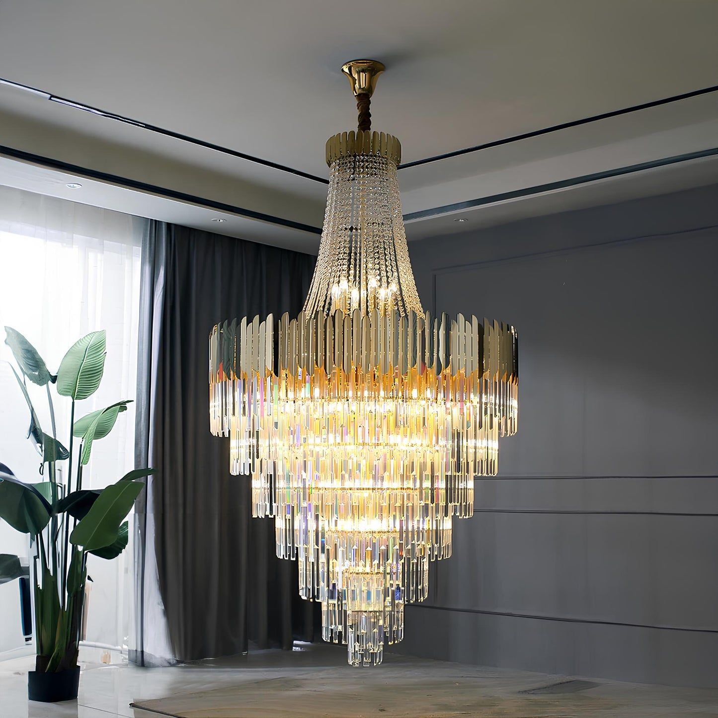 Gold Crystal Staircase Chandelier - Homevalley.co.uk