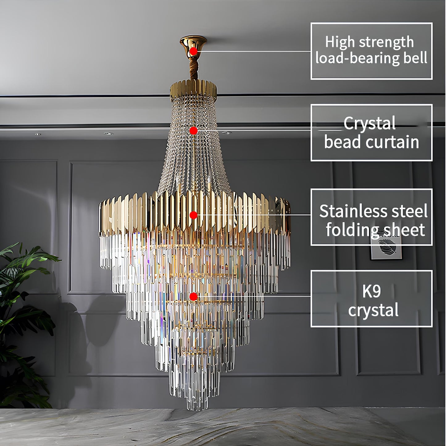 Gold Crystal Staircase Chandelier - Homevalley.co.uk