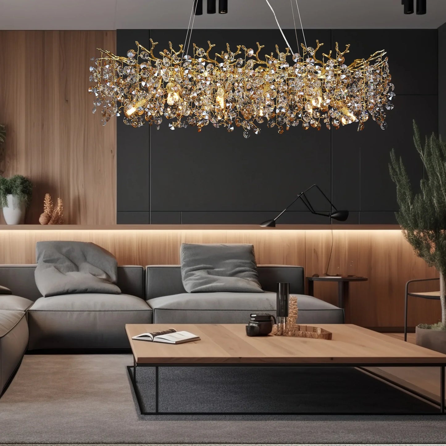 Gold Long Crystal Chandelier - Homevalley.co.uk