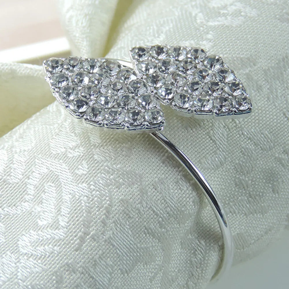 Gold Silver Leaf Set of 12 Napkin Rings Holder Wedding Party Dinner Table - Homevalley.co.uk