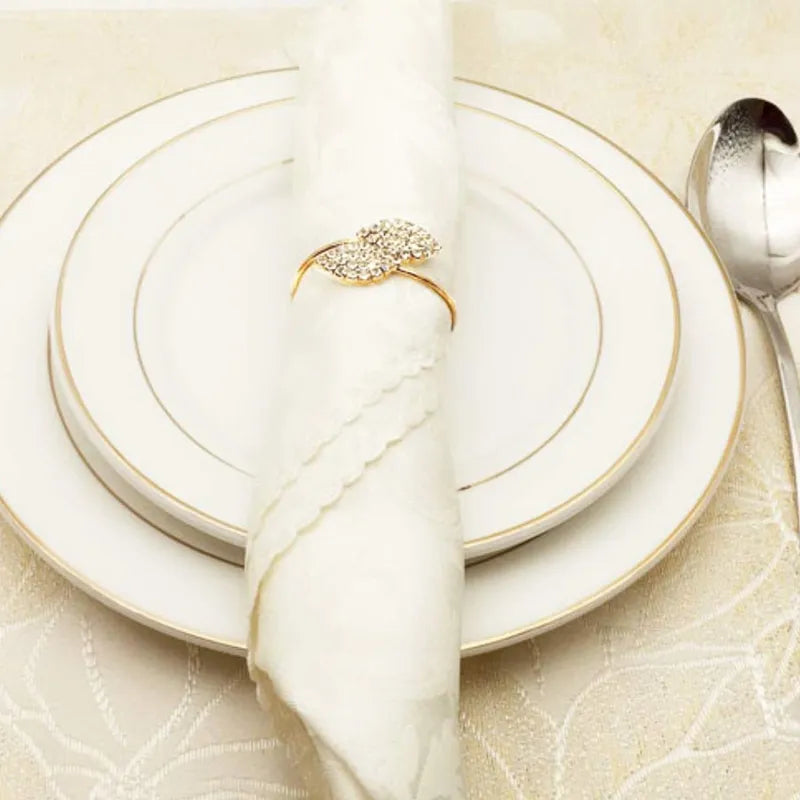 Gold Silver Leaf Set of 12 Napkin Rings Holder Wedding Party Dinner Table - Homevalley.co.uk