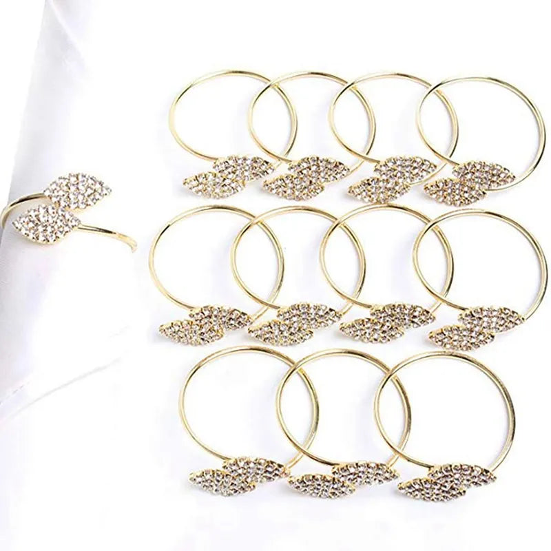 Gold Silver Leaf Set of 12 Napkin Rings Holder Wedding Party Dinner Table - Homevalley.co.uk