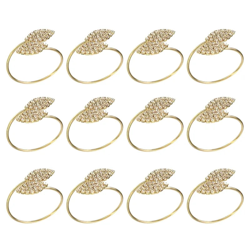 Gold Silver Leaf Set of 12 Napkin Rings Holder Wedding Party Dinner Table - Homevalley.co.uk
