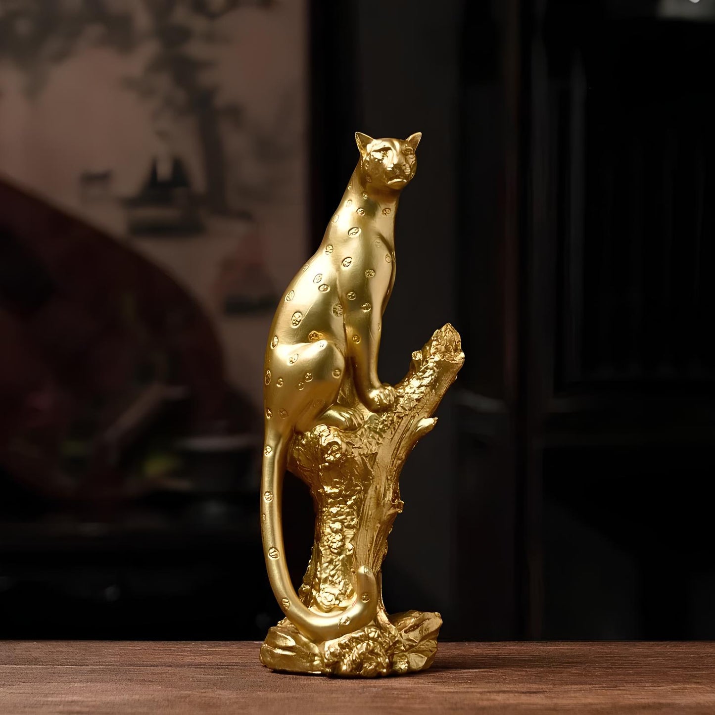 Golden Leopard Resin Statue Figurine - Homevalley.co.uk