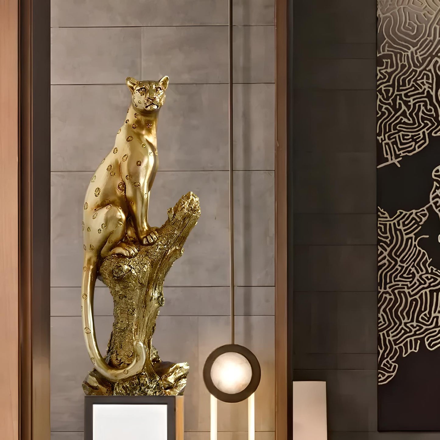 Golden Leopard Resin Statue Figurine - Homevalley.co.uk