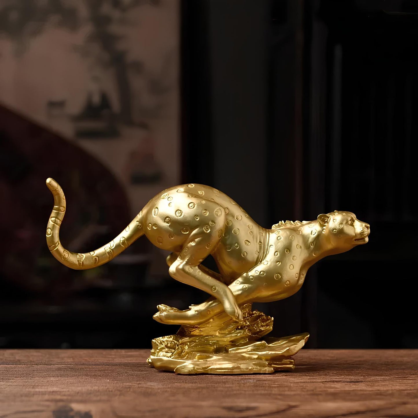 Golden Leopard Resin Statue Figurine - Homevalley.co.uk