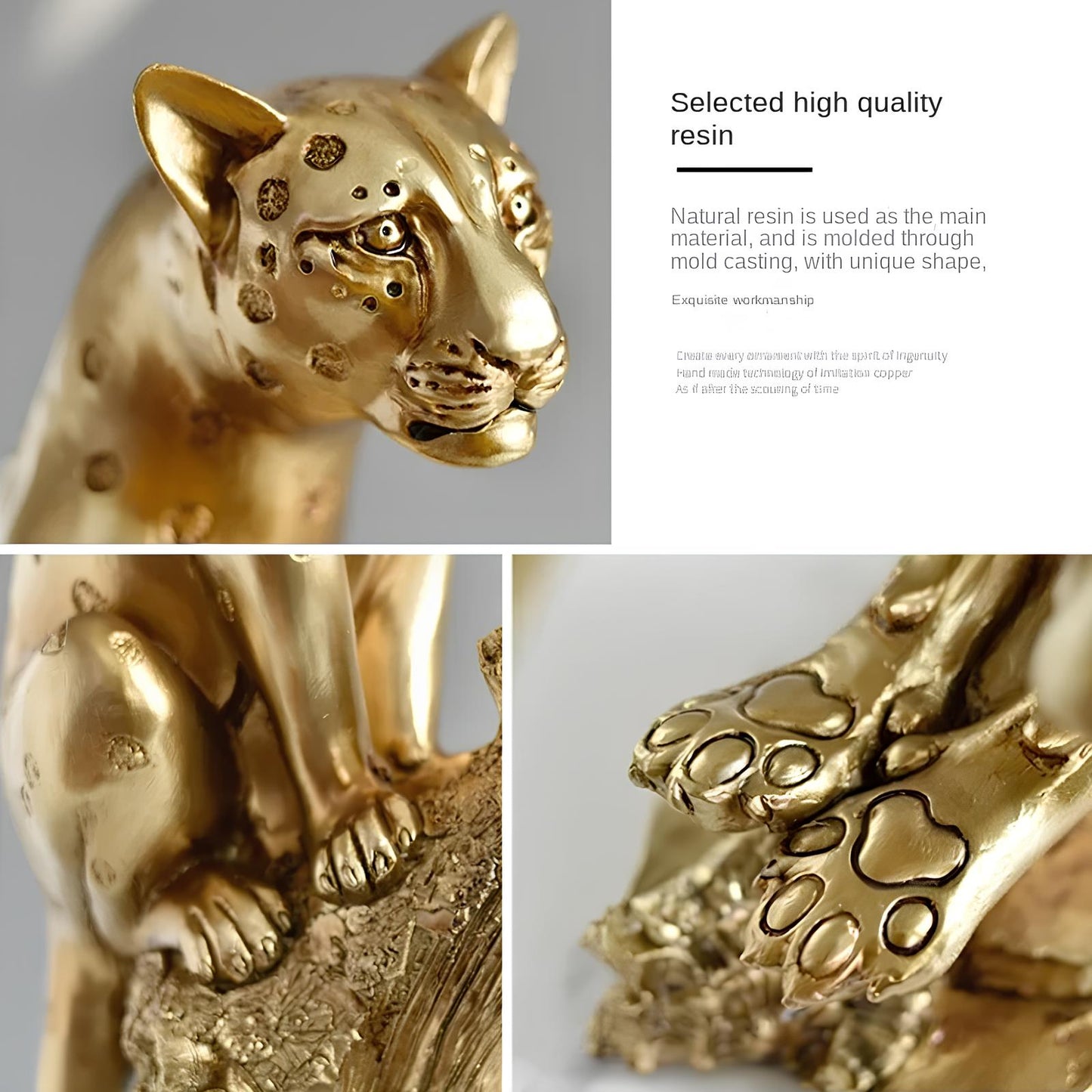 Golden Leopard Resin Statue Figurine - Homevalley.co.uk