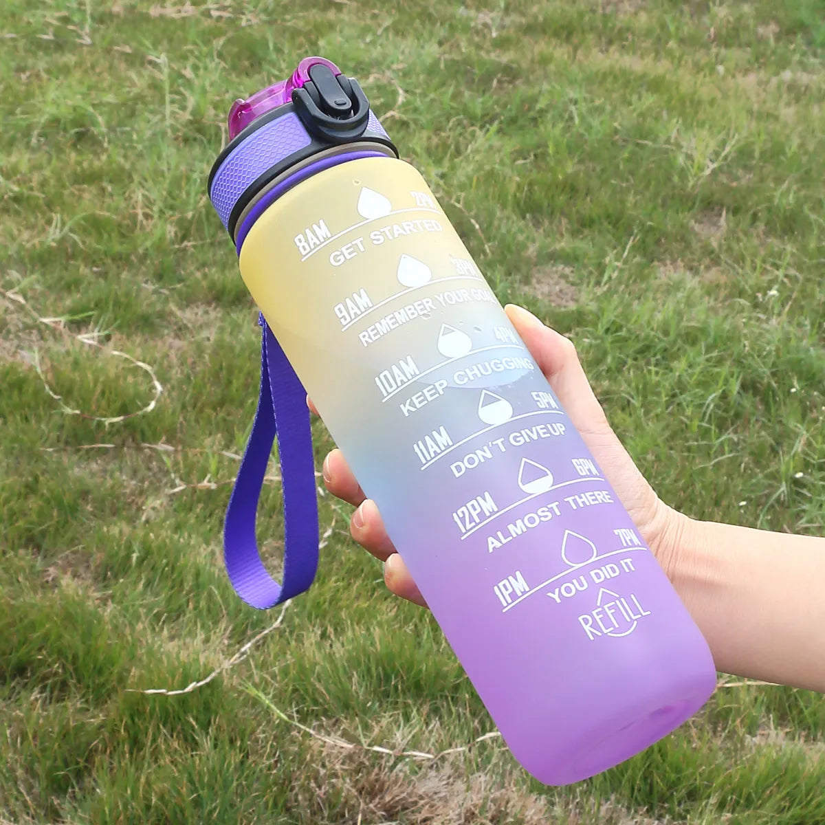 Gradient Color Motivational Water Bottle with Time Marker Leak-proof Cup,1L - Homevalley.co.uk