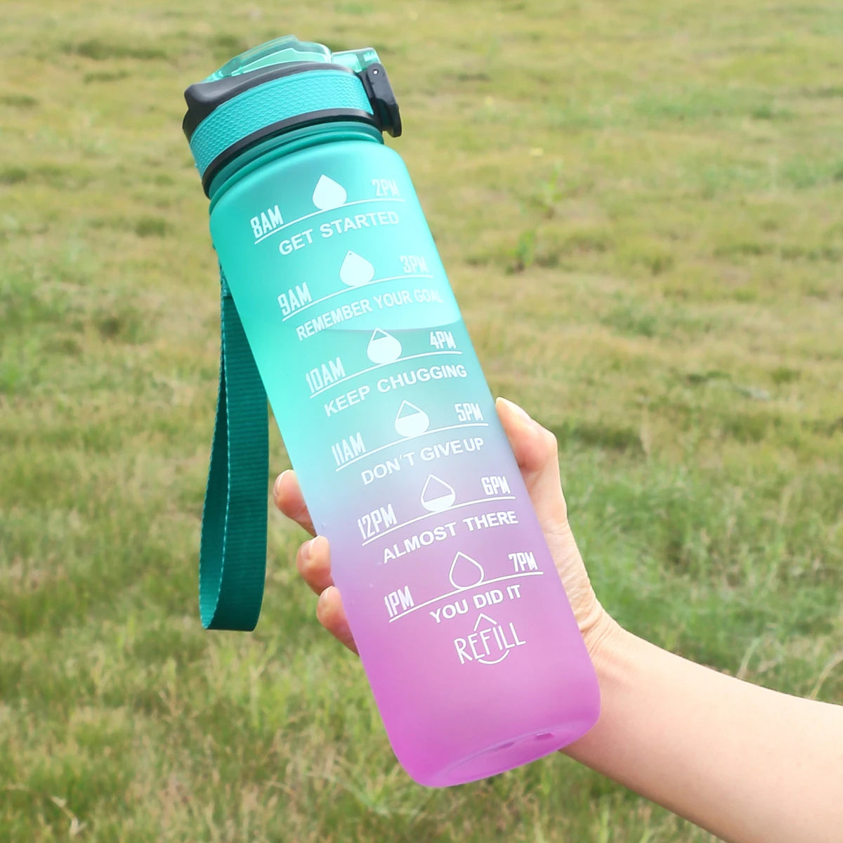Gradient Color Motivational Water Bottle with Time Marker Leak-proof Cup,1L - Homevalley.co.uk