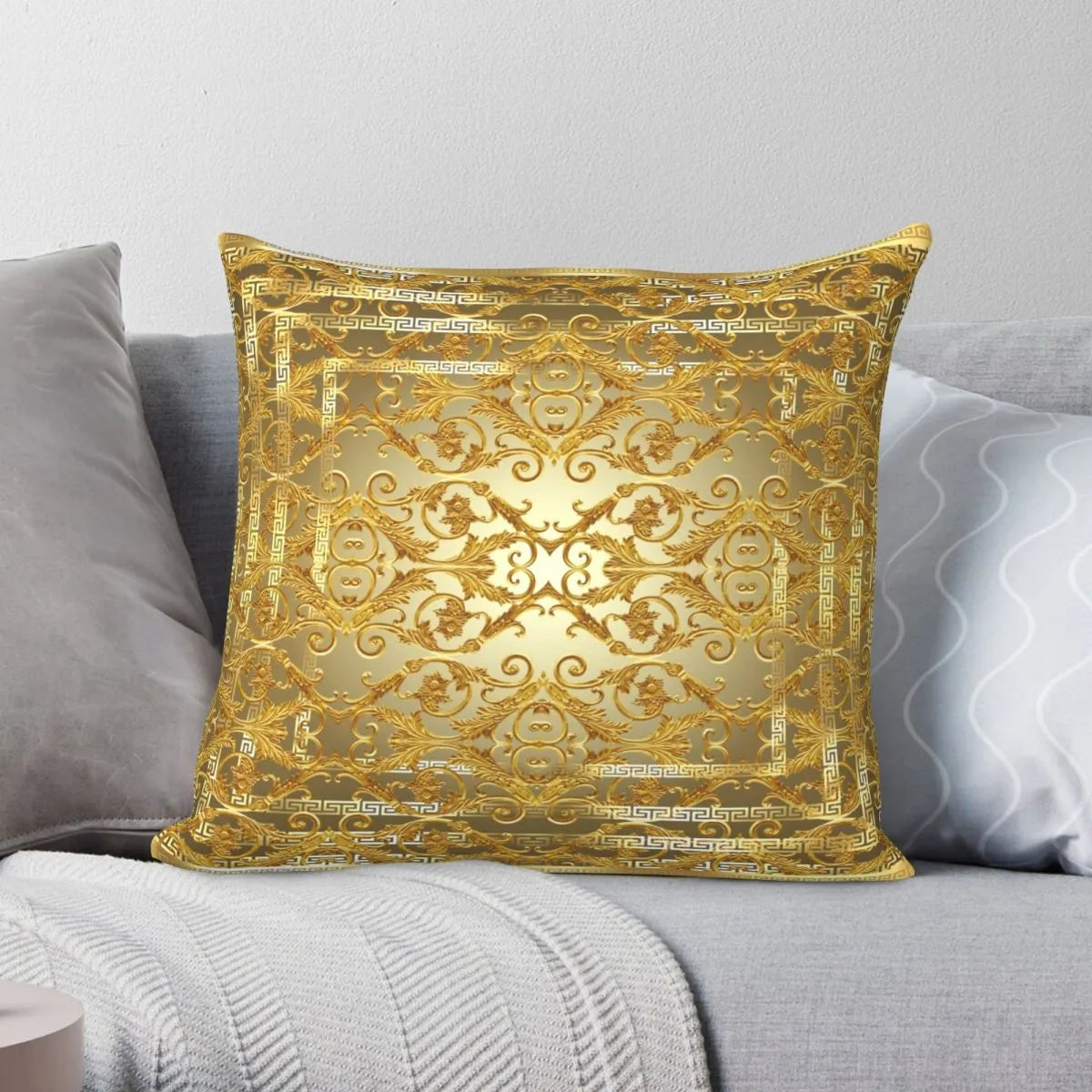 Greek Keys Golden Baroque Style Square Cushion Cover - Homevalley.co.uk