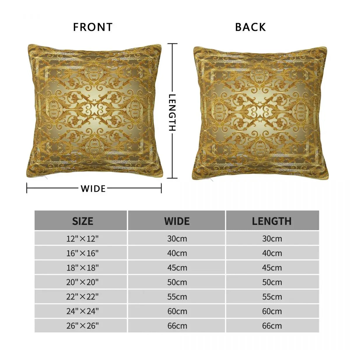 Greek Keys Golden Baroque Style Square Cushion Cover - Homevalley.co.uk
