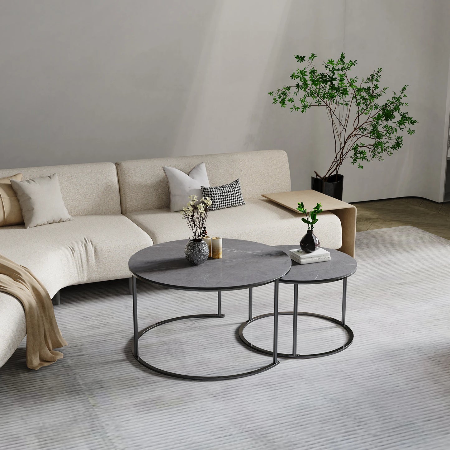Grey Marble Top Round Nesting Coffee Tables - Homevalley.co.uk
