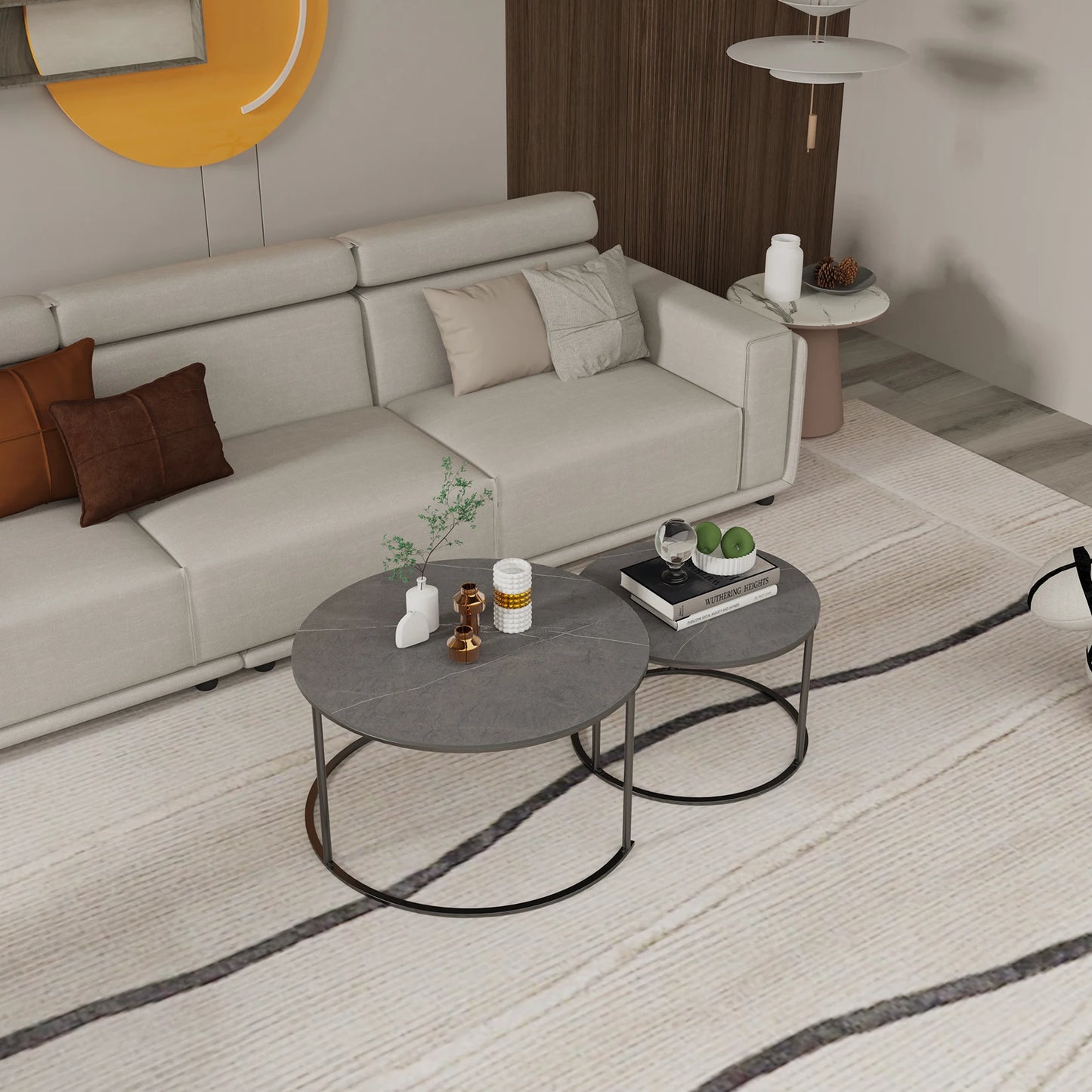 Grey Marble Top Round Nesting Coffee Tables - Homevalley.co.uk