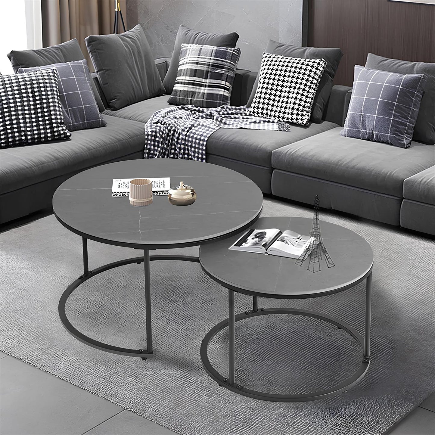 Grey Marble Top Round Nesting Coffee Tables - Homevalley.co.uk