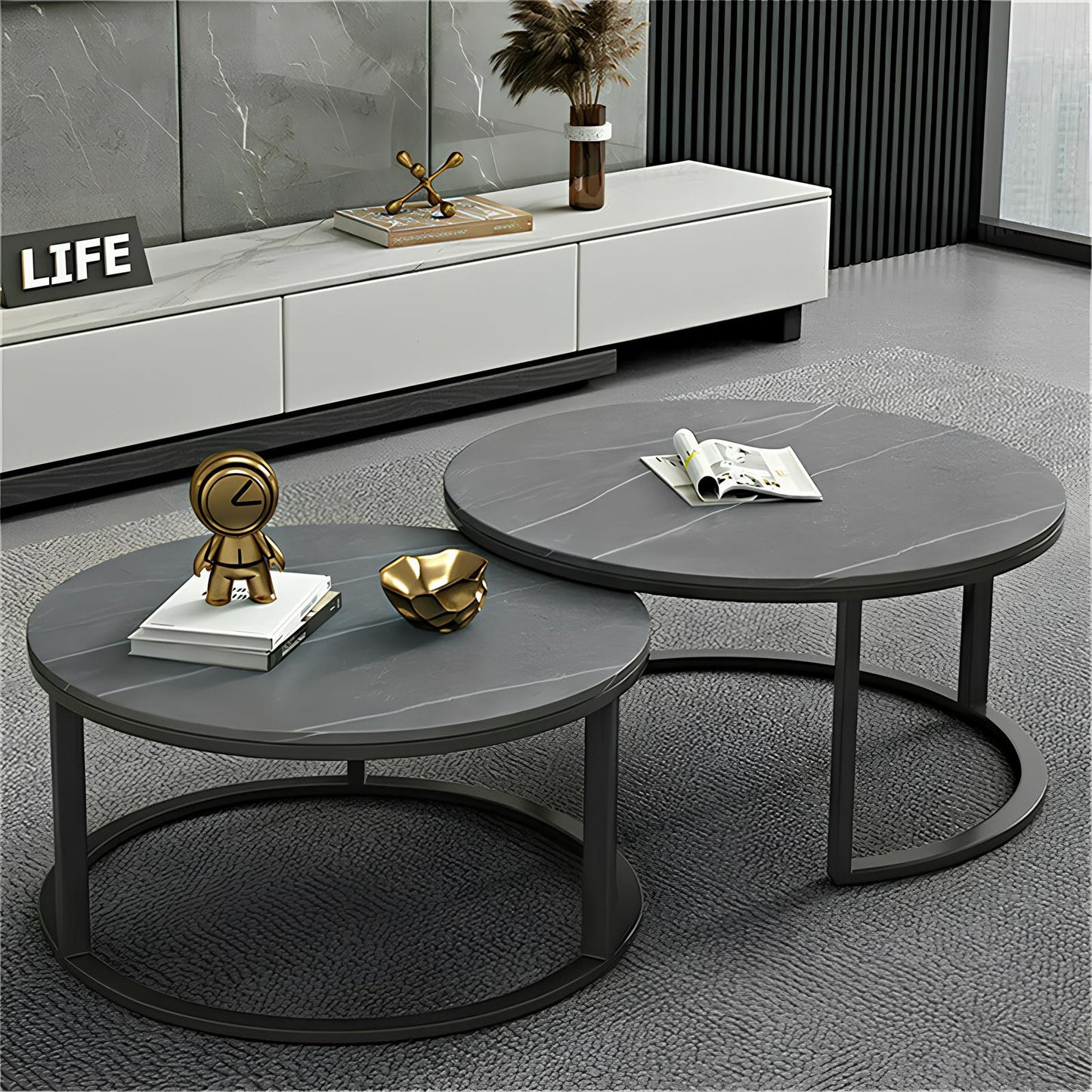 Grey Marble Top Round Nesting Coffee Tables - Homevalley.co.uk