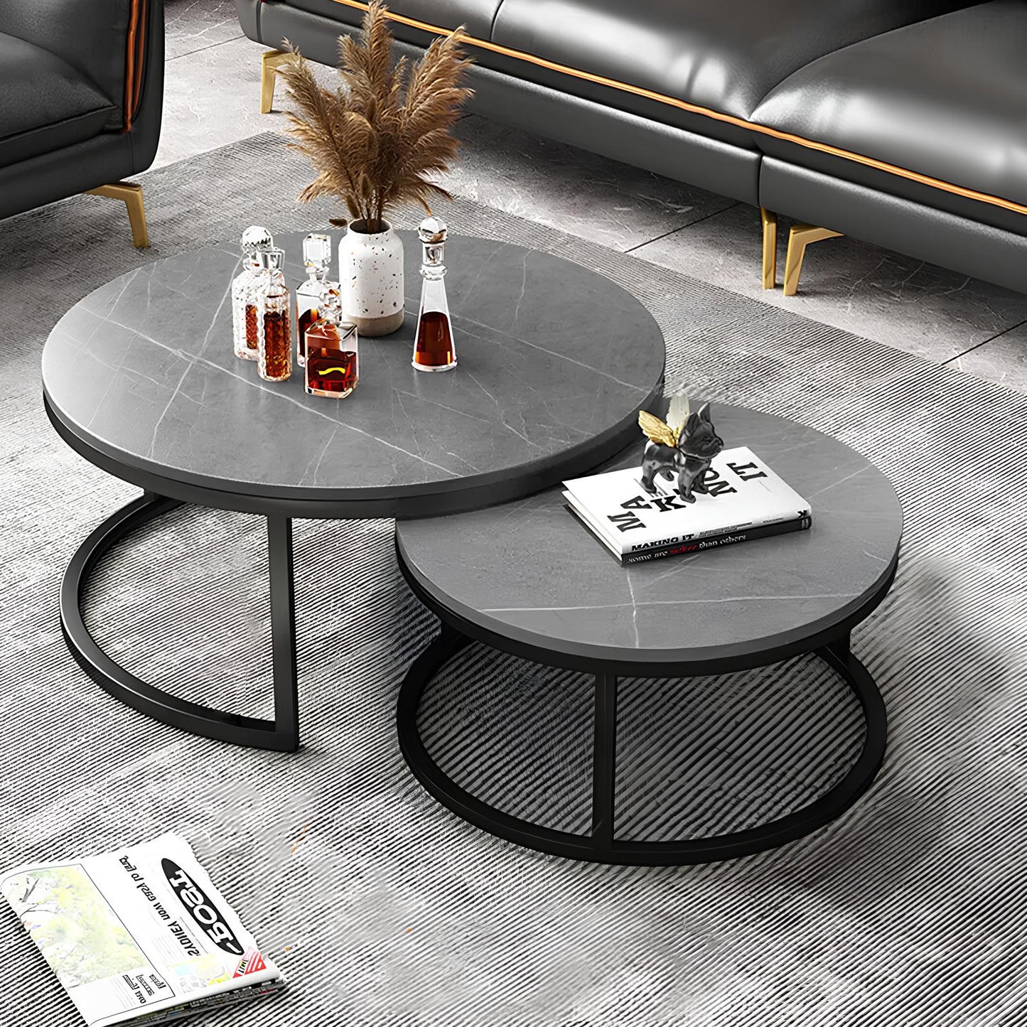 Grey Marble Top Round Nesting Coffee Tables - Homevalley.co.uk