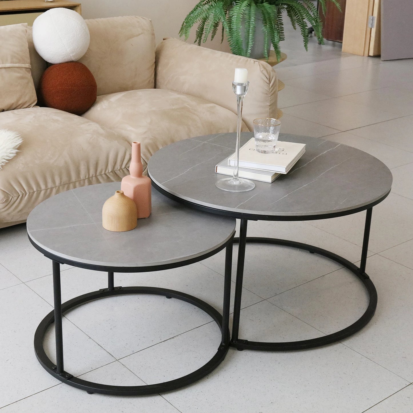 Grey Marble Top Round Nesting Coffee Tables - Homevalley.co.uk
