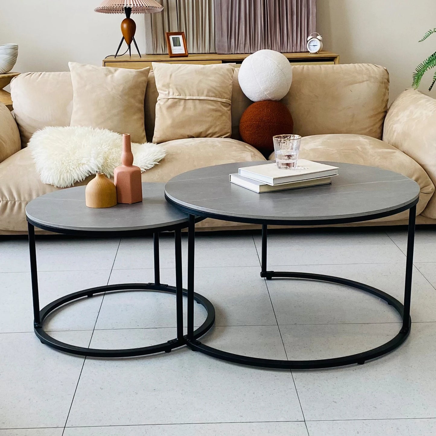 Grey Marble Top Round Nesting Coffee Tables - Homevalley.co.uk