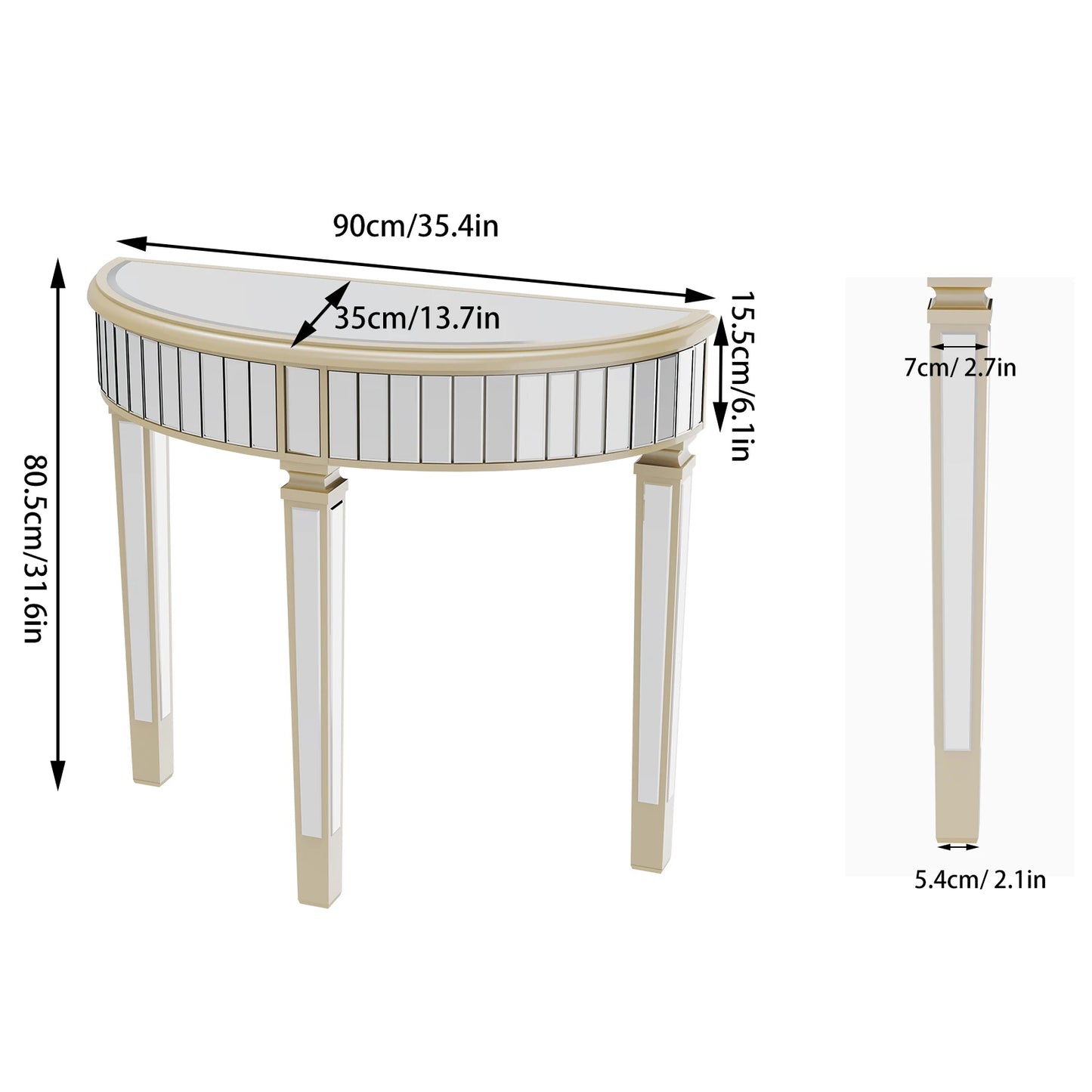 Half Moon Silver Mirrored Console Entryway Console Table - Homevalley.co.uk