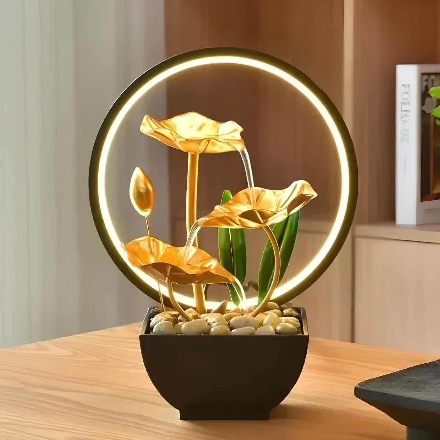 Home Desk 3-tier Fountain Water with Circulating LED Ring Lights - Homevalley.co.uk