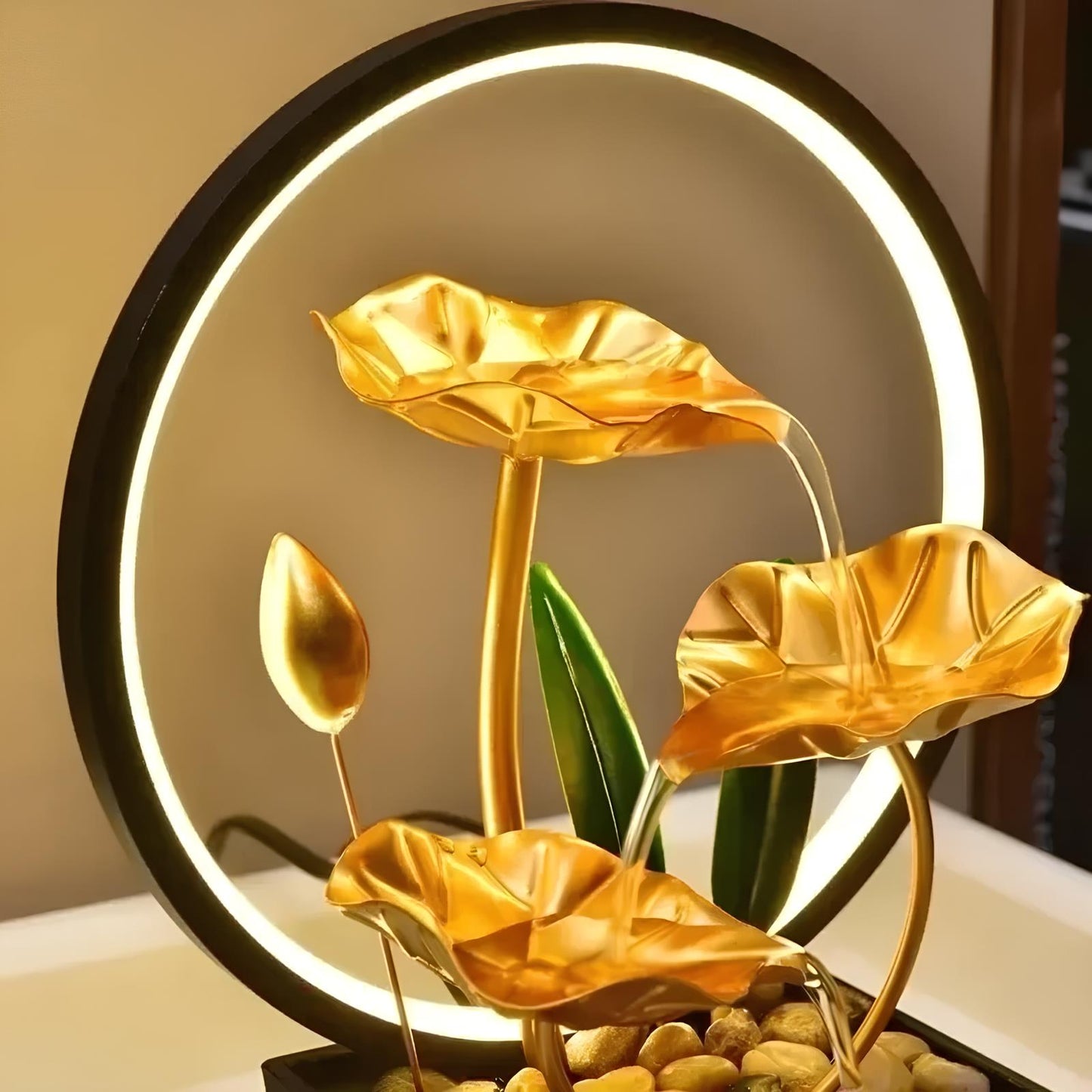 Home Desk 3-tier Fountain Water with Circulating LED Ring Lights - Homevalley.co.uk