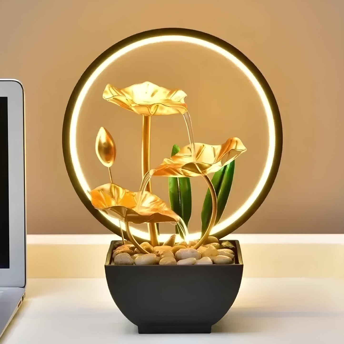 Home Desk 3-tier Fountain Water with Circulating LED Ring Lights - Homevalley.co.uk