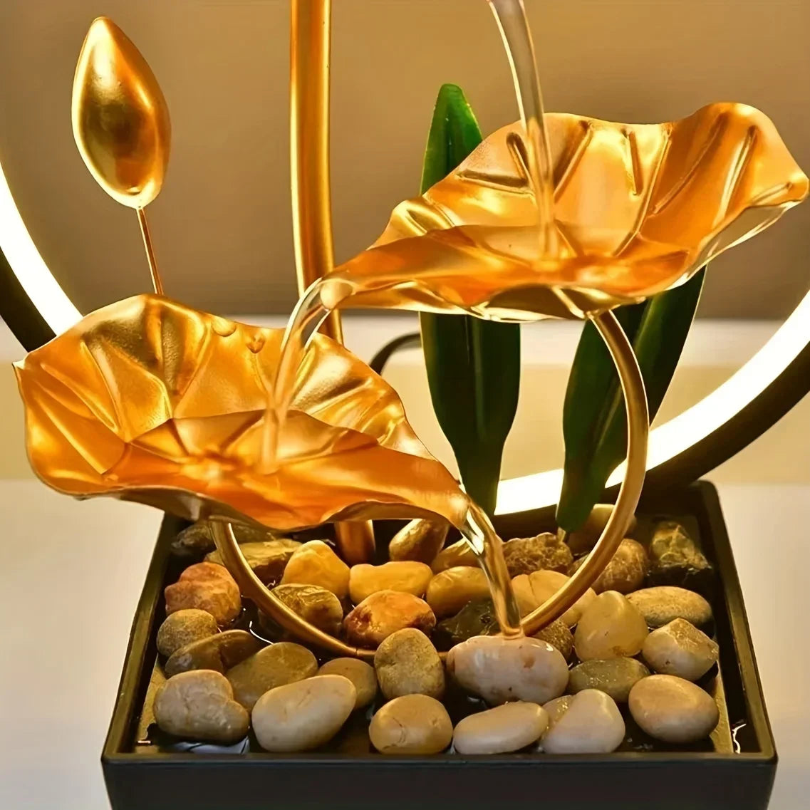 Home Desk 3-tier Fountain Water with Circulating LED Ring Lights - Homevalley.co.uk