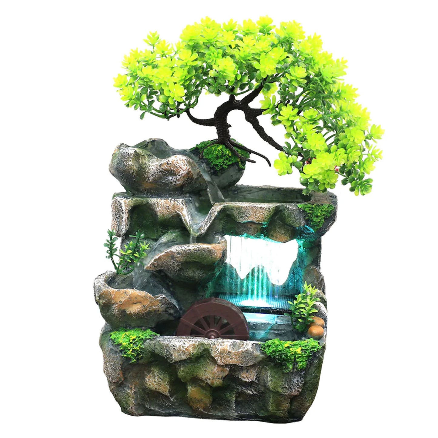 Illuminated Waterfall Fountain with Rockery and Tree Ornament - Homevalley.co.uk