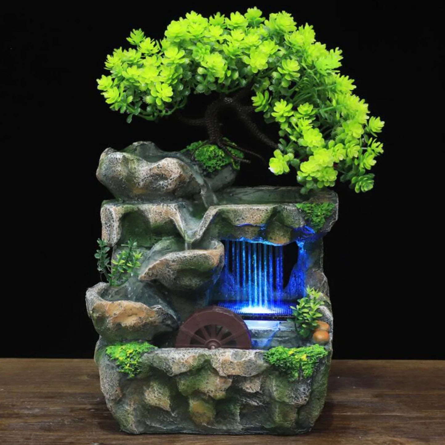 Illuminated Waterfall Fountain with Rockery and Tree Ornament - Homevalley.co.uk
