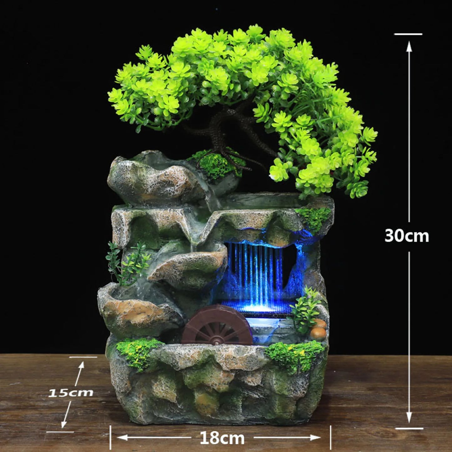 Illuminated Waterfall Fountain with Rockery and Tree Ornament - Homevalley.co.uk