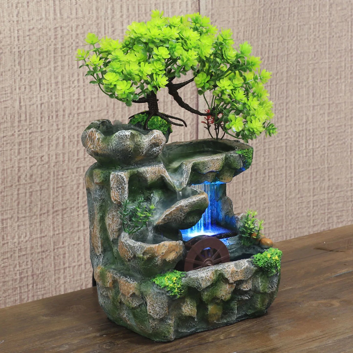 Illuminated Waterfall Fountain with Rockery and Tree Ornament - Homevalley.co.uk