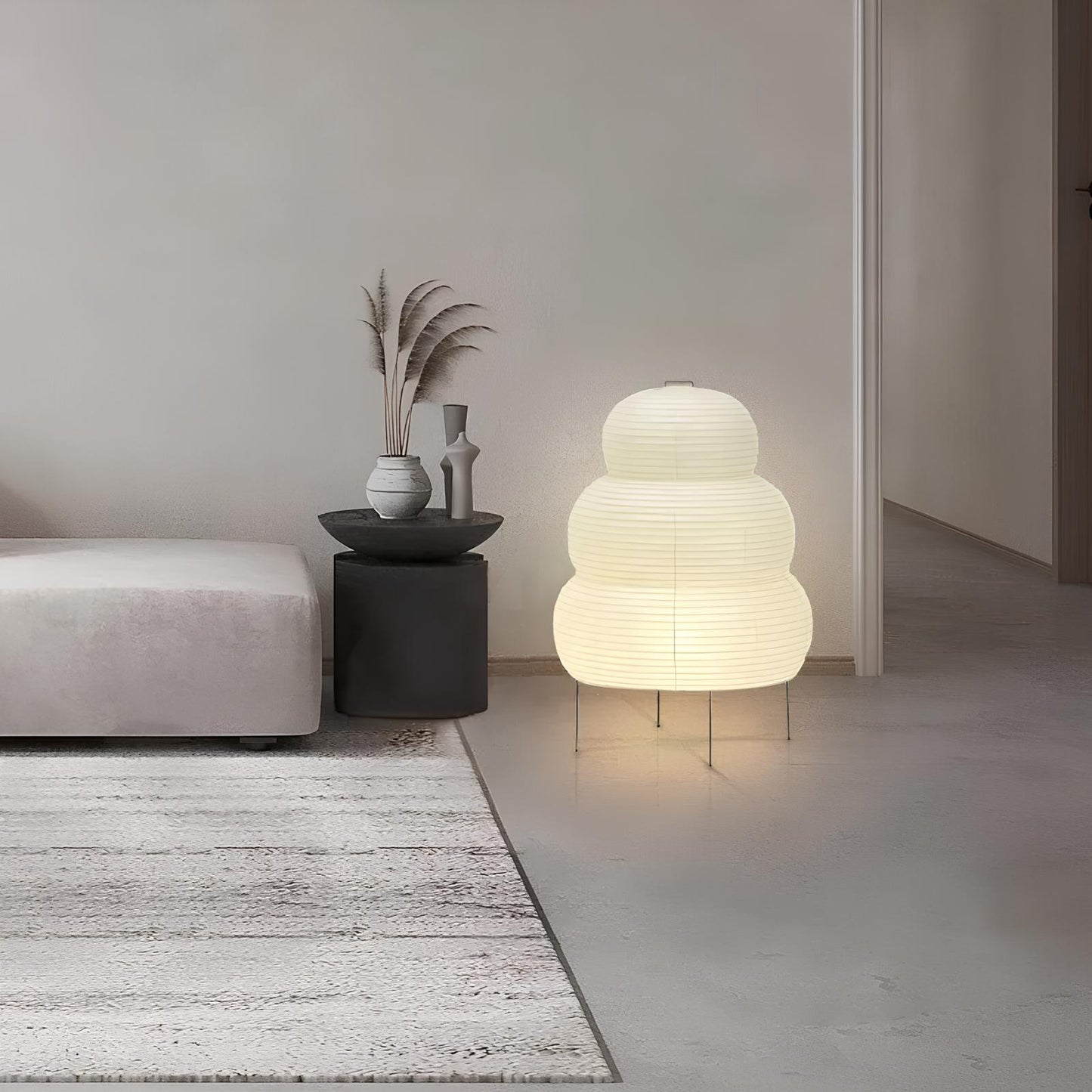 Japanese Wabi-sabi Tripod Floor Lamp Bedroom White Rice Paper Table Lamp - Homevalley.co.uk