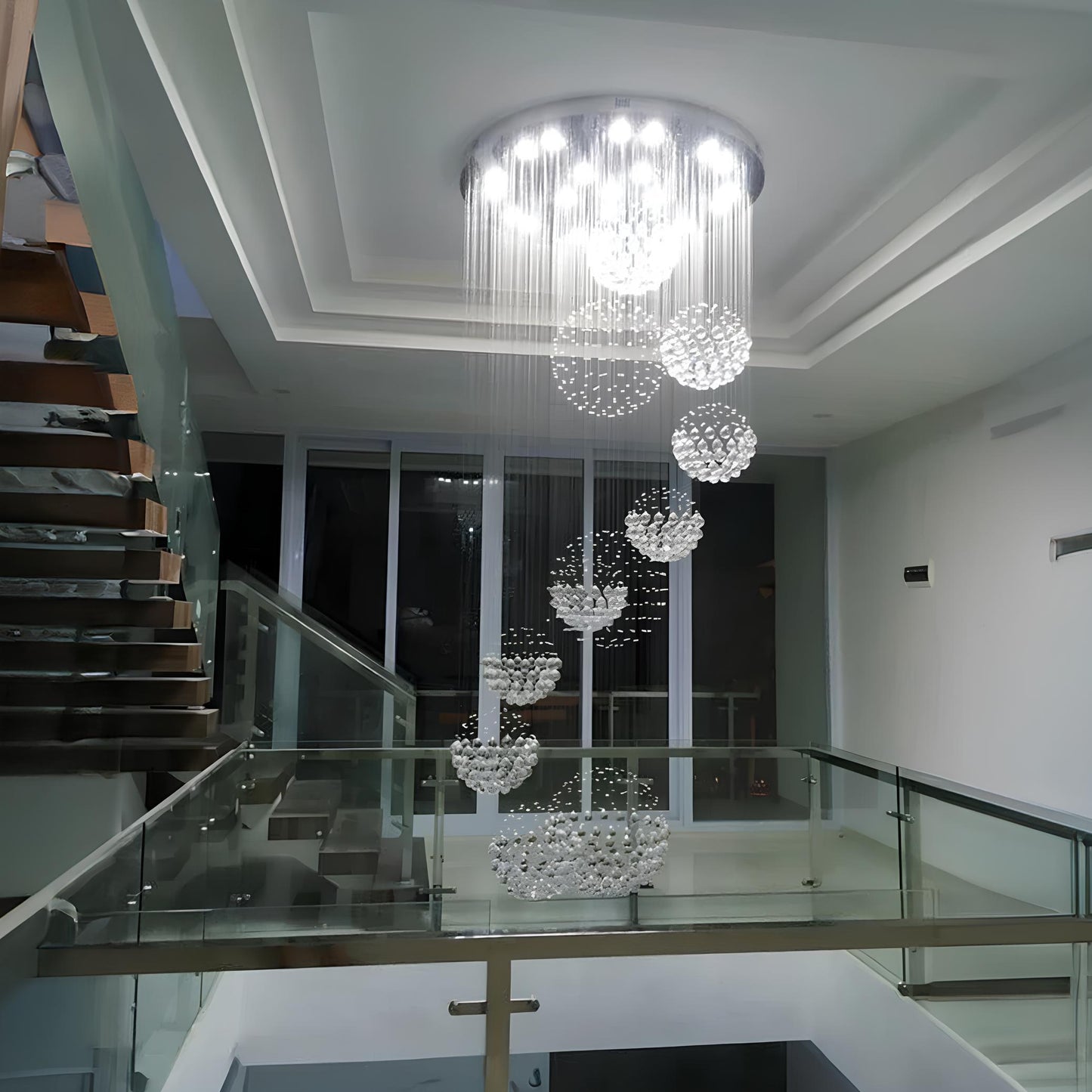 Large Crystal Balls Staircase Chandelier - Homevalley.co.uk