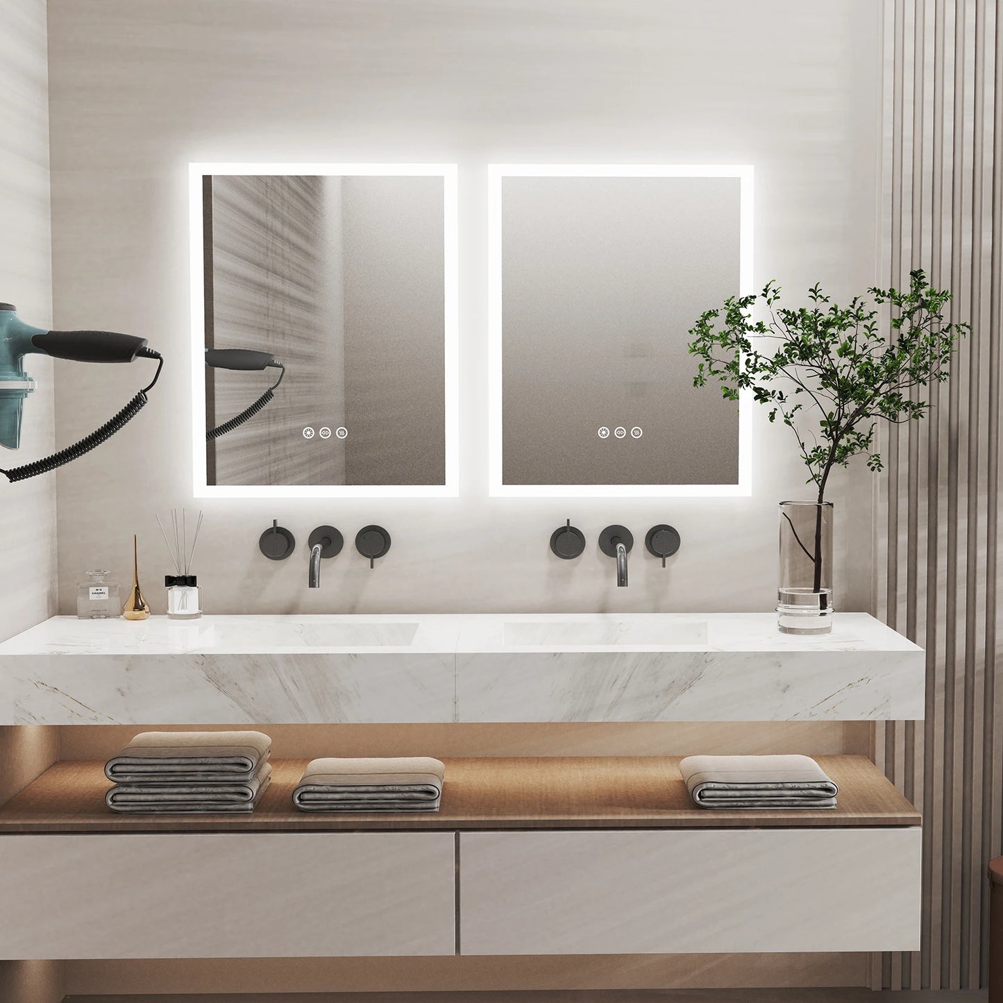 LED Bathroom Mirror with Anti-Fog, Smart Touch Button, Memory Function - Homevalley.co.uk
