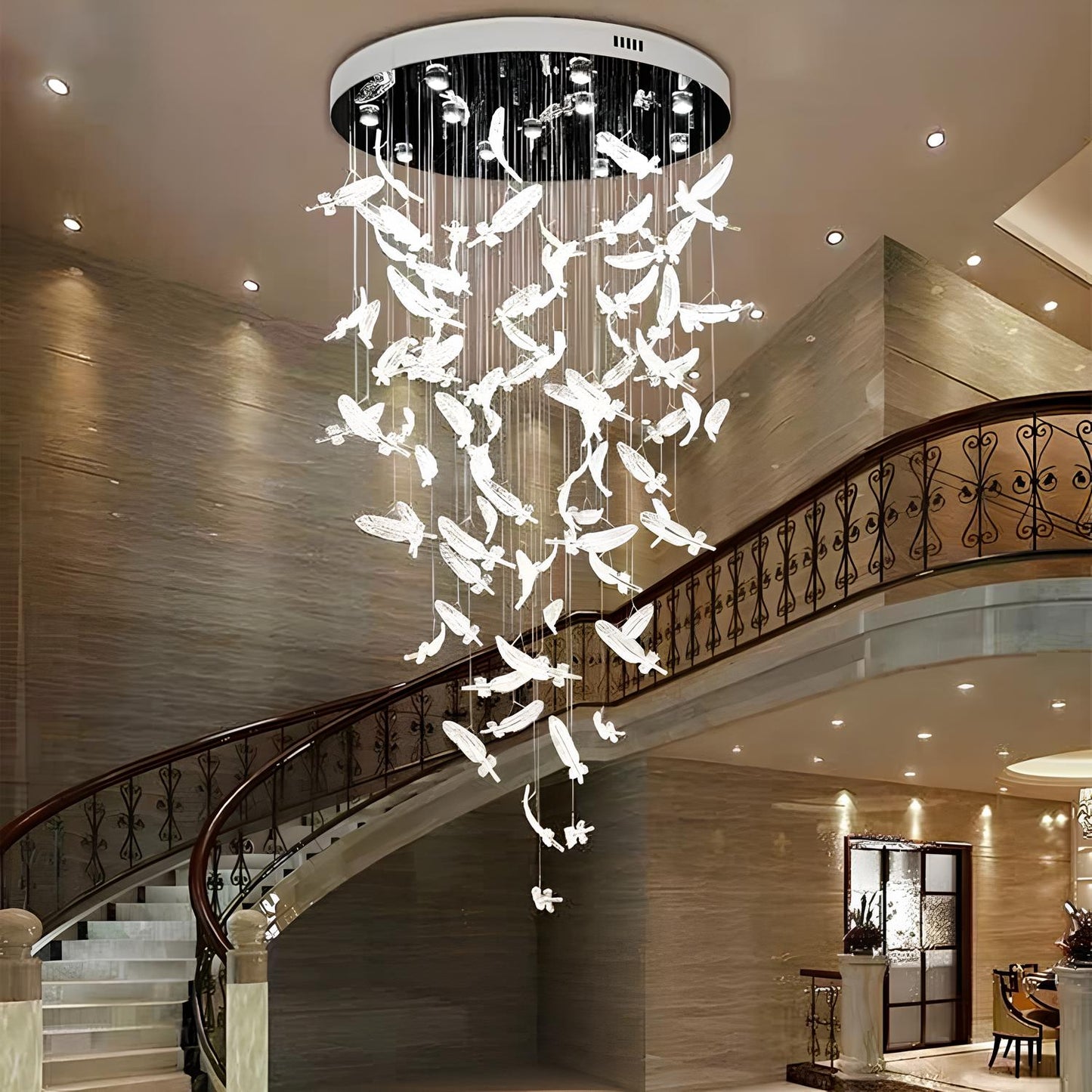 LED Crystal Feather Staircase Chandelier - Homevalley.co.uk