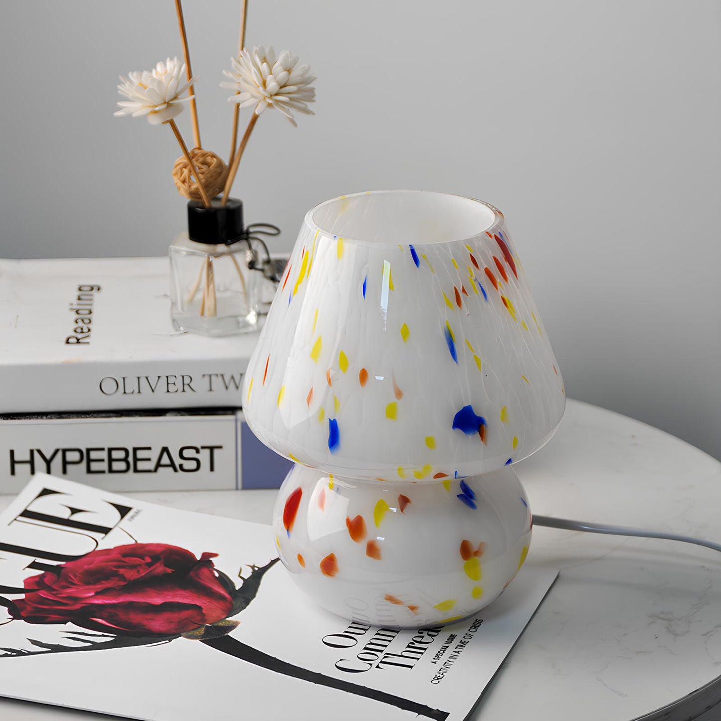 LED Hand Crafted Glass Mushroom Table Lamp - Homevalley.co.uk