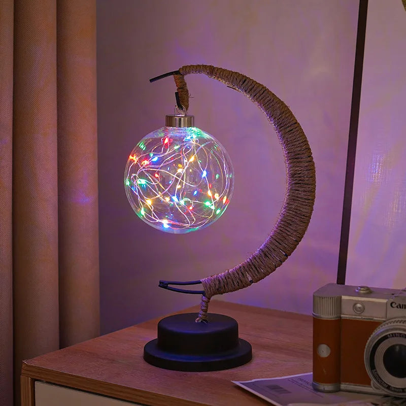 LED Star and Moon Round Rattan Table Lamp - Homevalley.co.uk