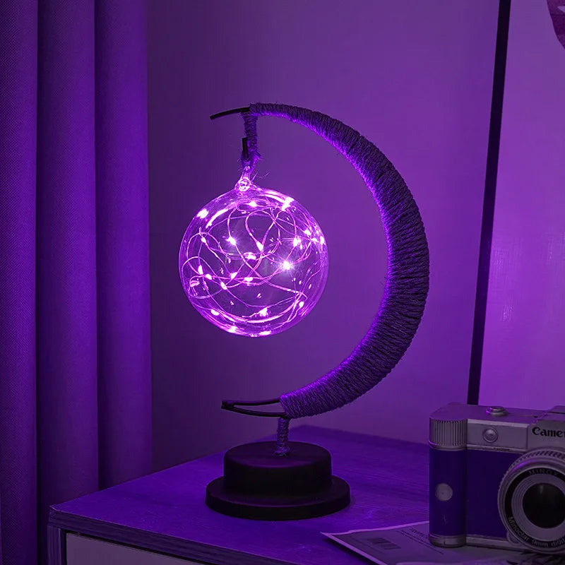 LED Star and Moon Round Rattan Table Lamp - Homevalley.co.uk