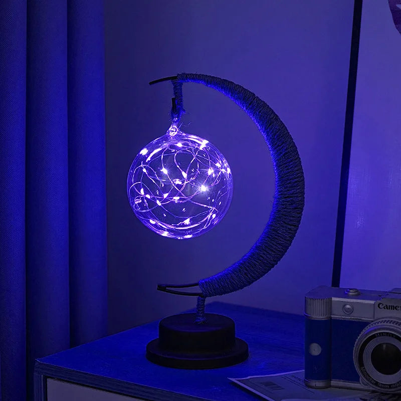 LED Star and Moon Round Rattan Table Lamp - Homevalley.co.uk