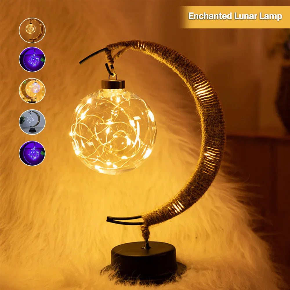 LED Star and Moon Round Rattan Table Lamp - Homevalley.co.uk