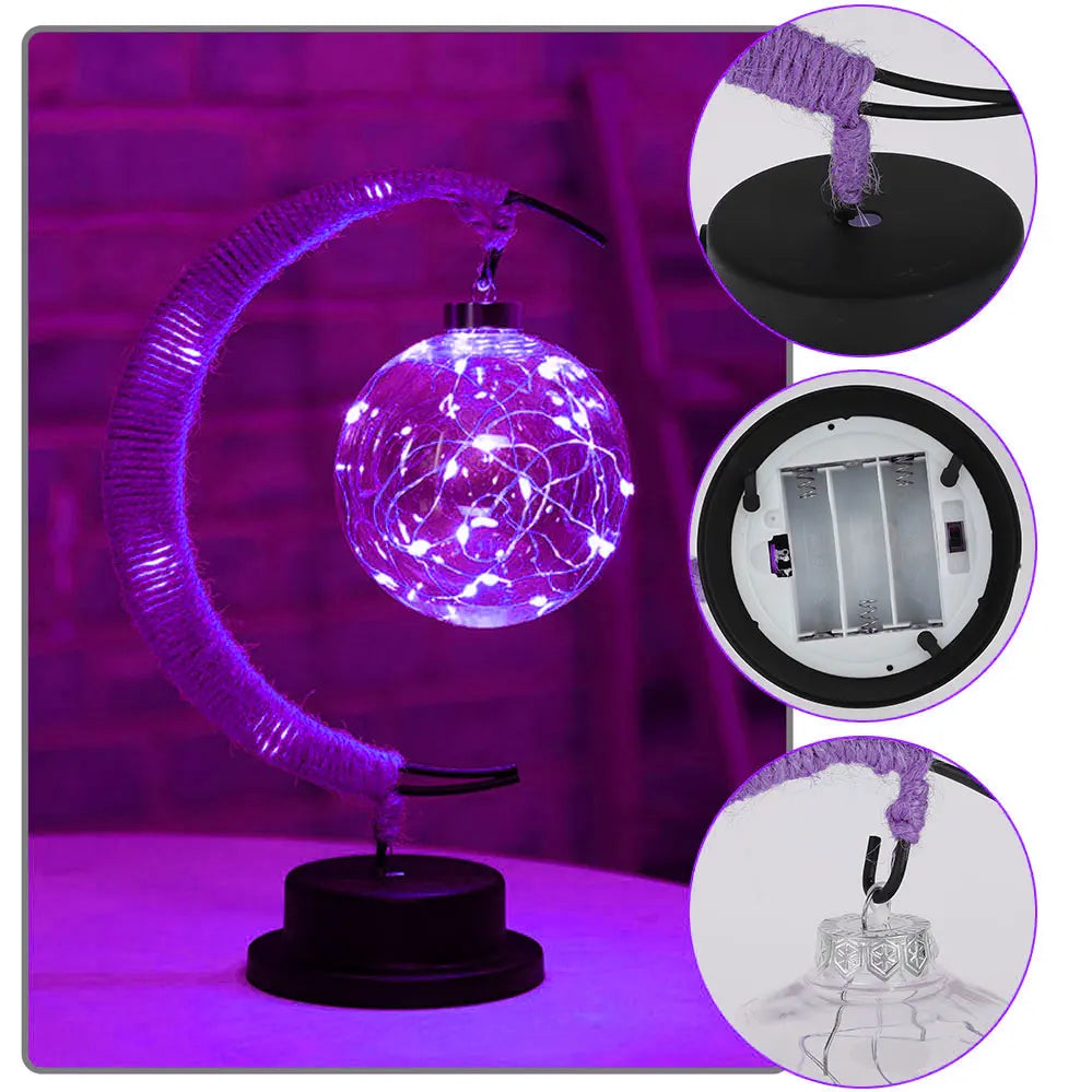 LED Star and Moon Round Rattan Table Lamp - Homevalley.co.uk