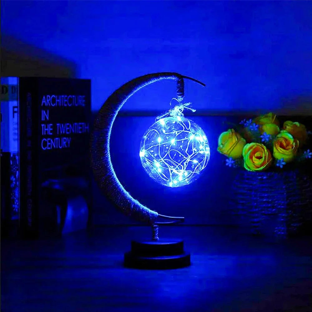 LED Star and Moon Round Rattan Table Lamp - Homevalley.co.uk